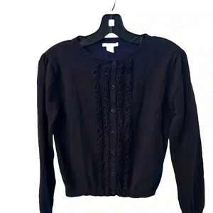 Hartstrings girls navy blue ruffle front cardigan sweater size 10